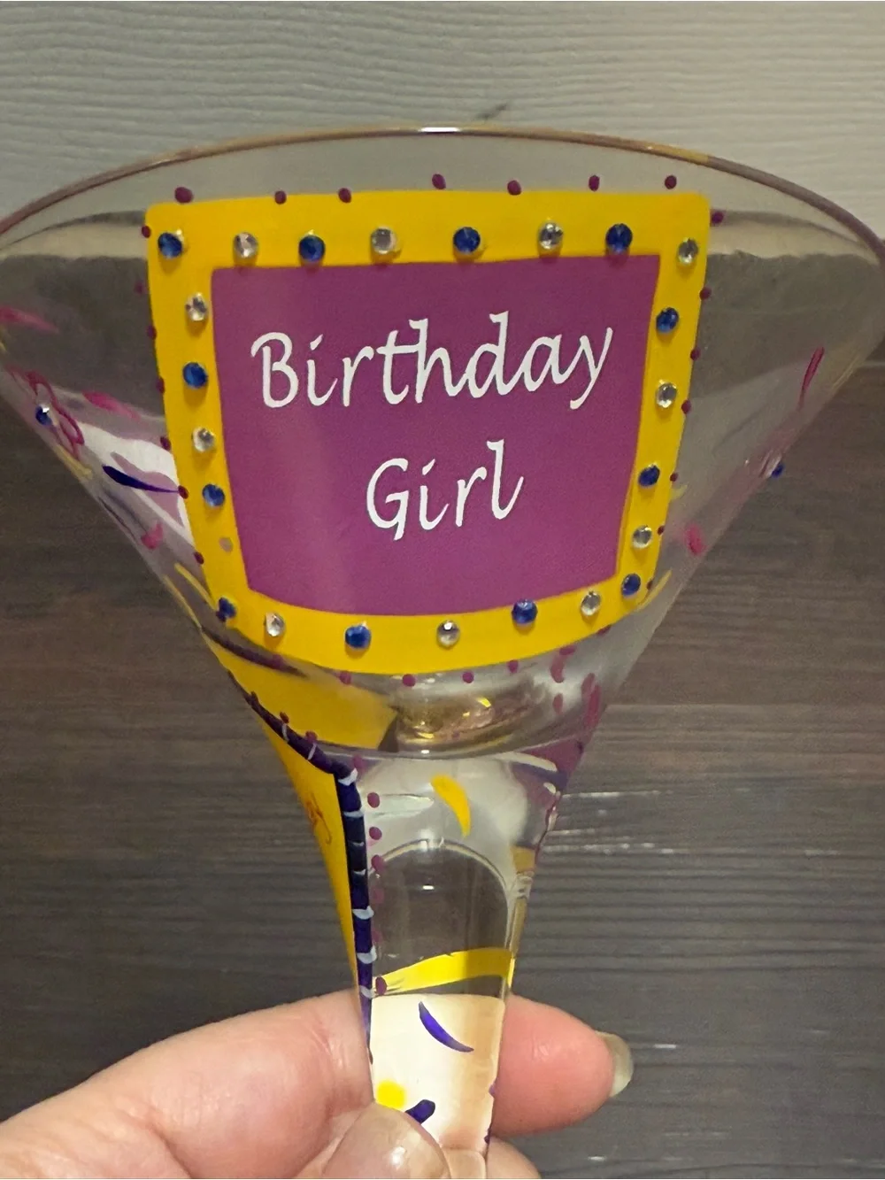 Lolita Hand-Painted Birthday Martini Glass in Pink, Yellow & Purple